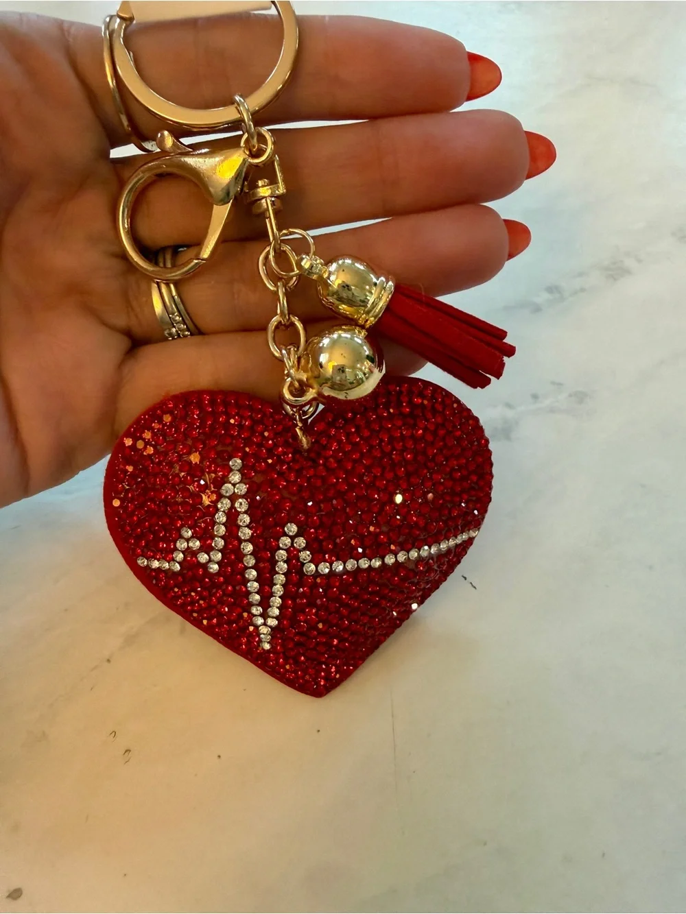 ✨ New Bling Rhinestone Heart EKG Lifeline Keychain Bag Charm with Tassel ✨